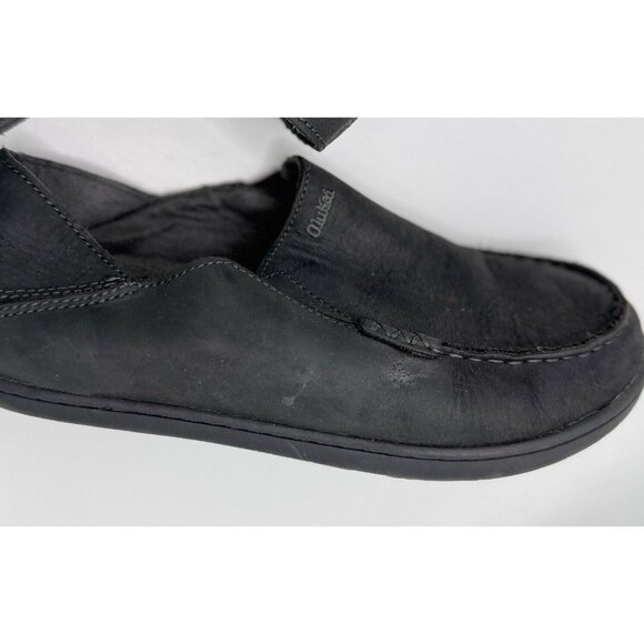 Olukai Moloa Boys Youth‎ Black Leather Slip On Casual Loafers Size 4 See Photos - Picture 9 of 10